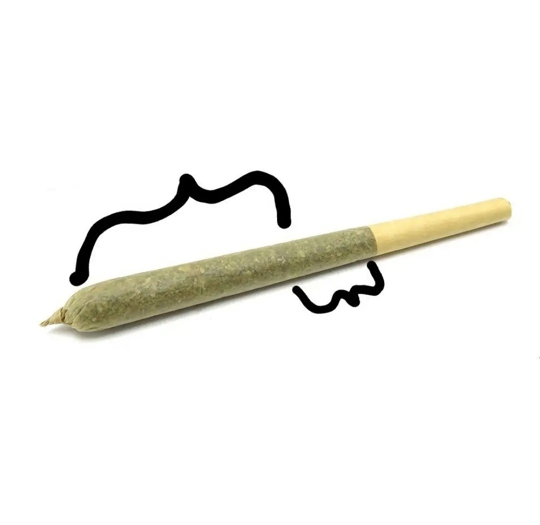 Joint With Squiggly Lines meme template - A rolled joint sits at an angle on a clean white background. Two thick black squiggly lines rise from the tip like smoke trai