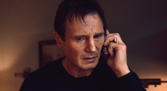 Liam Neeson Taken meme template - Liam Neeson as Bryan Mills from Taken, pressed against a wall and phone to his ear, delivering the most famous threat in acti