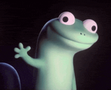 Lizard Button (Panic Button) GIF meme template - A claymation frog or lizard with enormous, protruding eyes reaches toward a large button. The creature's entire body is angle