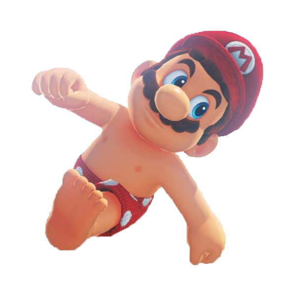 Mario Odyssey Shirtless meme template - Mario, the world's most famous plumber, airborne and shirtless against a clean white background. He wears red swim trunks wit