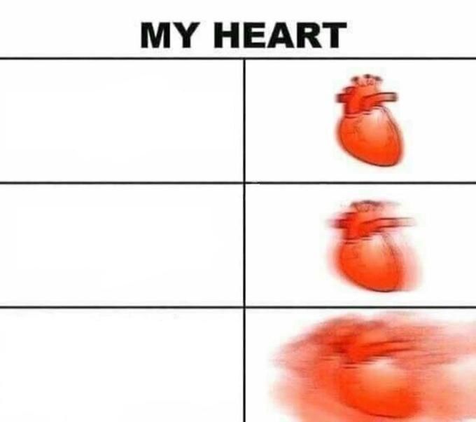 My Heart meme template - Three stacked rows, each split in half. The left side has text space. The right side shows a cartoon heart in progressively m