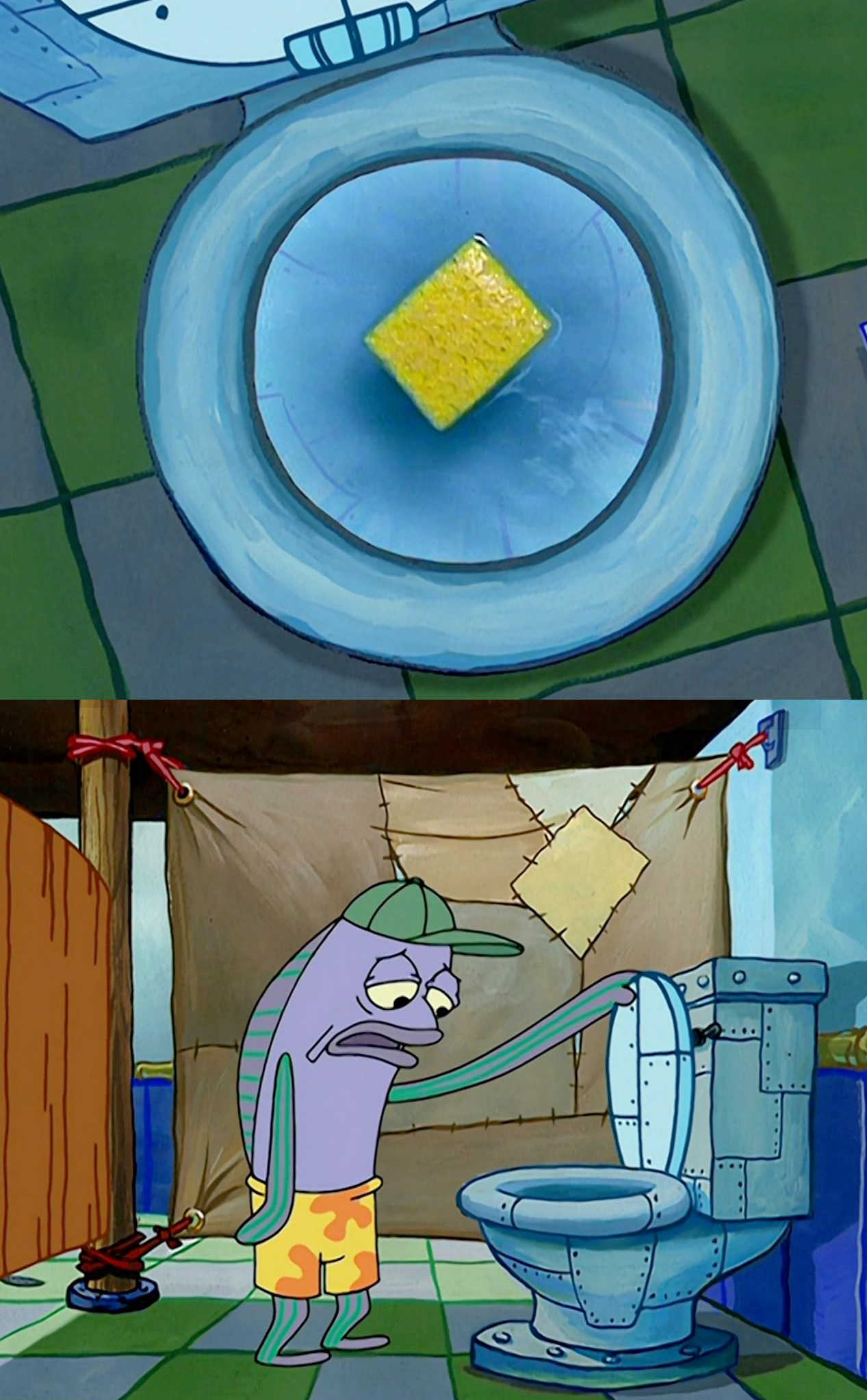 Oh That's Real Nice meme template - A tall two-panel meme from SpongeBob SquarePants. The top panel shows a yellow item centered on an elegant blue plate. The bo