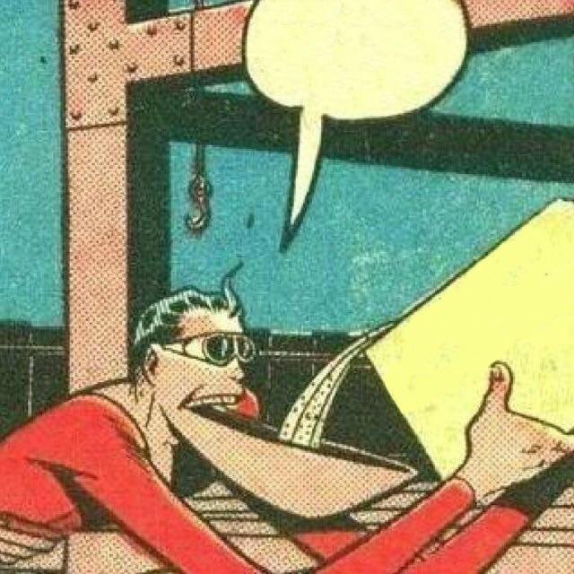 Powder That Makes You Say Yes meme template - A retro comic panel in vintage printing colors. A man in a red suit reclines casually, sunglasses on, holding up a yellow doc