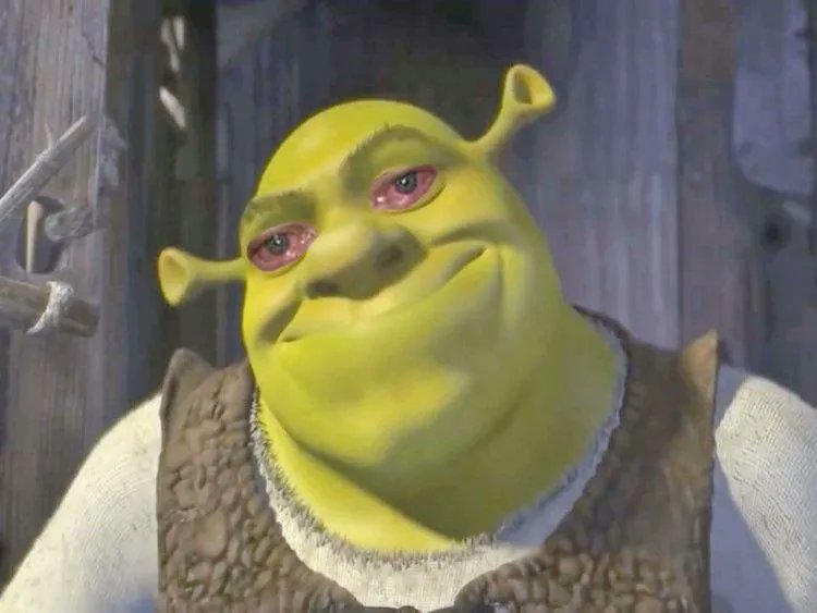 Shrek Red Eyes meme template - Shrek from the DreamWorks films with bright red glowing eyes edited onto his face. The rest of the image is normal. The eyes 