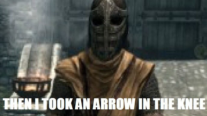 Skyrim Arrow In The Knee With Caption meme template
