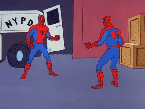 Spiderman Pointing At Spiderman GIF meme template