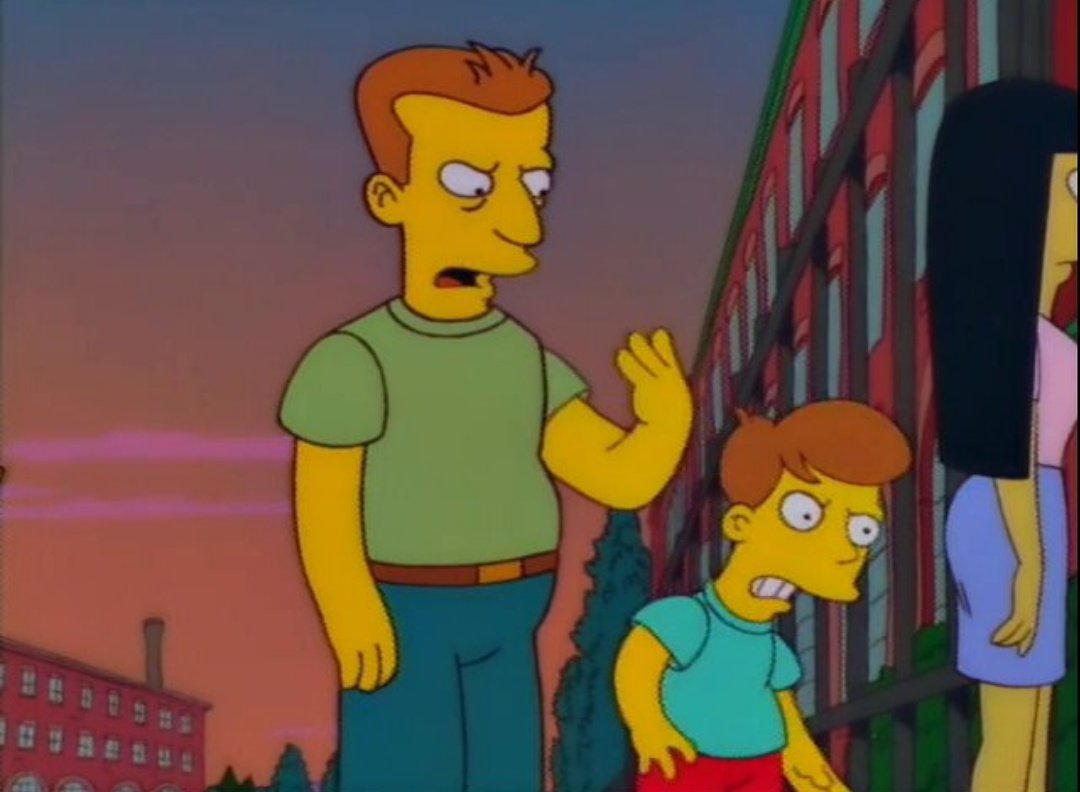 That's How You Do It (Simpsons) meme template - A scene from The Simpsons where a father smacks his kid on the back of the head outside the Edison Museum. The tall father fi