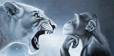 Tiger Yell At Pondering Monkey meme template - A tiger on the left with its mouth wide open in a full roar, jaw dropped, absolute maximum volume. On the right, a monkey res