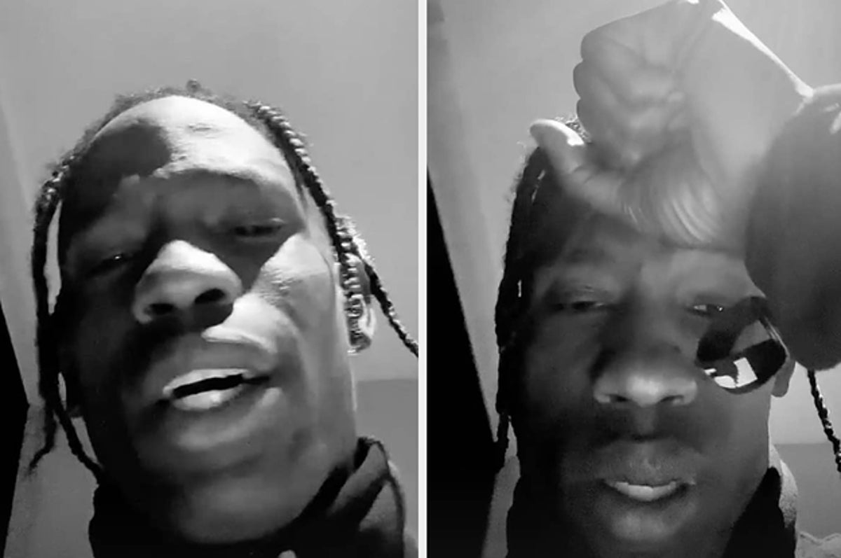 Travis Scott Apology meme template - A screenshot from Travis Scott's video apology following the 2021 Astroworld tragedy. He is shirtless, seated, speaking into 