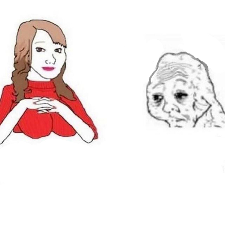 Yes Honey meme template - A girl in a red dress stands confidently on the left side, posture commanding and expression certain. On the right, a sad-loo